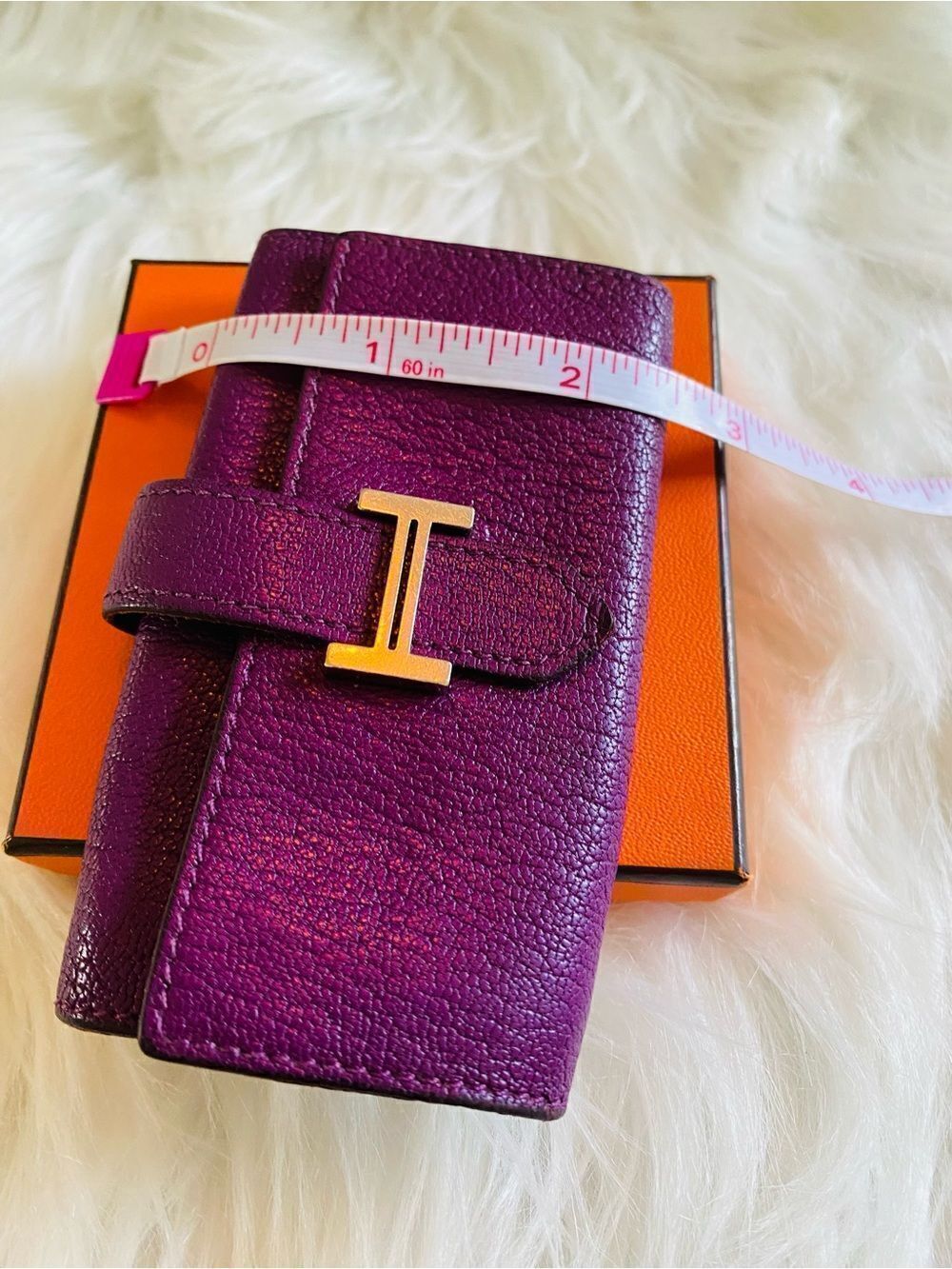 🛍️Hermès Béarn Authentic Plum Leather Key Holder with Box - Picture 16 of 17